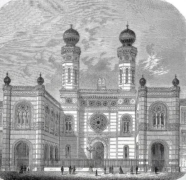 The Dohany Street Synagogue, also Great Synagogue or Tobacco Alley, c. 1885, is a historic building in Erzsebetvaros, the 7th district of Budapest, Hungary, Historic, digitally restored reproduction of a 19th century original