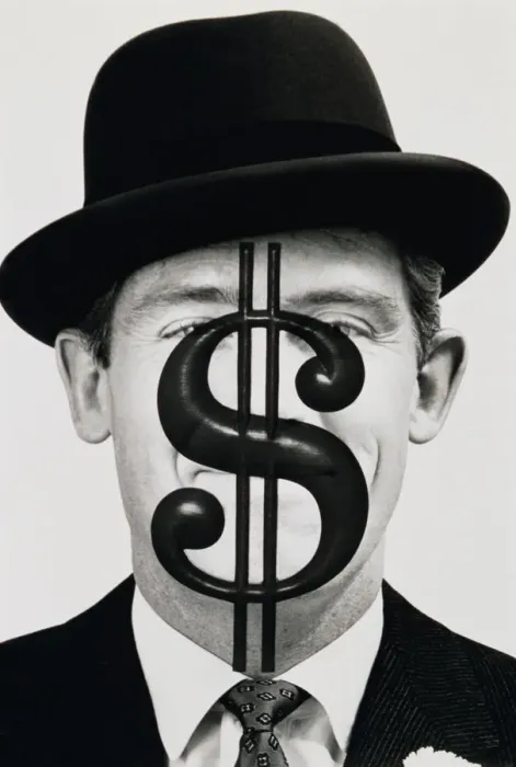 Framed Print : Dollar Sign over Face of Man in Hat in Black and White Framed Print : Dollar Sign over Face of Man in Hat in Black and White