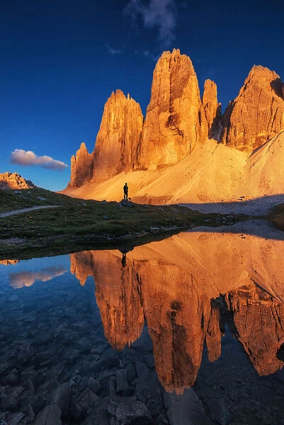 Dolomite. Tre Cime mountain in Dolomite with afternoon sunlight