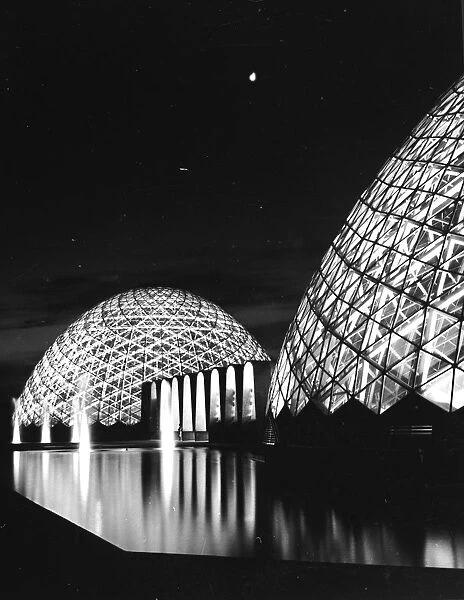 The Domes. March 1966: Night view of the Mitchell Park Horticultural Conservatory