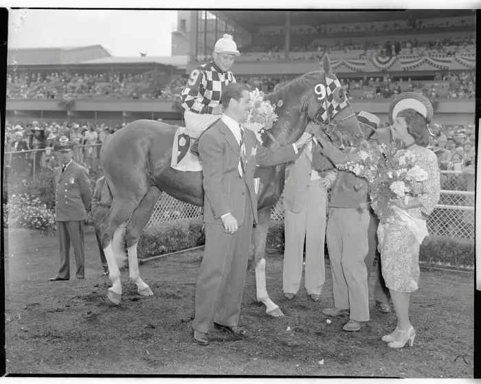Framed Print : Don Ameche with Mary Martin and Jockey Jackie Westrope Framed Print : Don Ameche with Mary Martin and Jockey Jackie Westrope