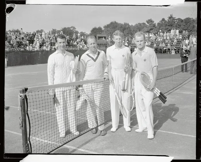 Framed Print : Don Budge and Gene Mako Meeting Opponents at Net Framed Print : Don Budge and Gene Mako Meeting Opponents at Net