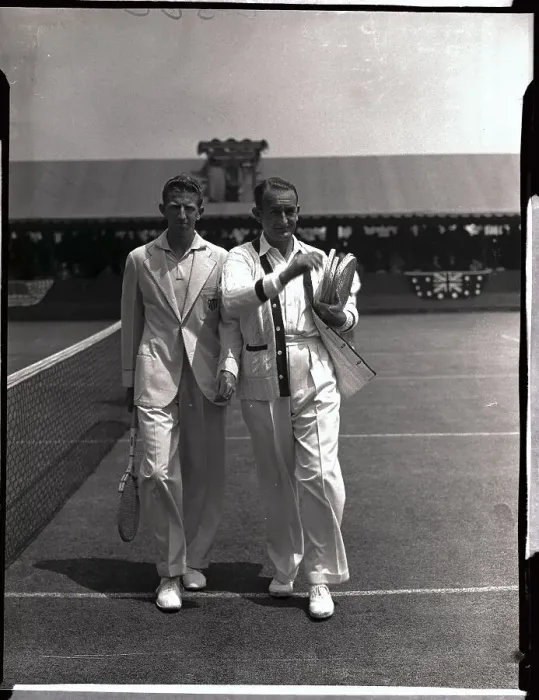 Framed Print : Don Budge and Jack Crawford Walking on Tennis Court
