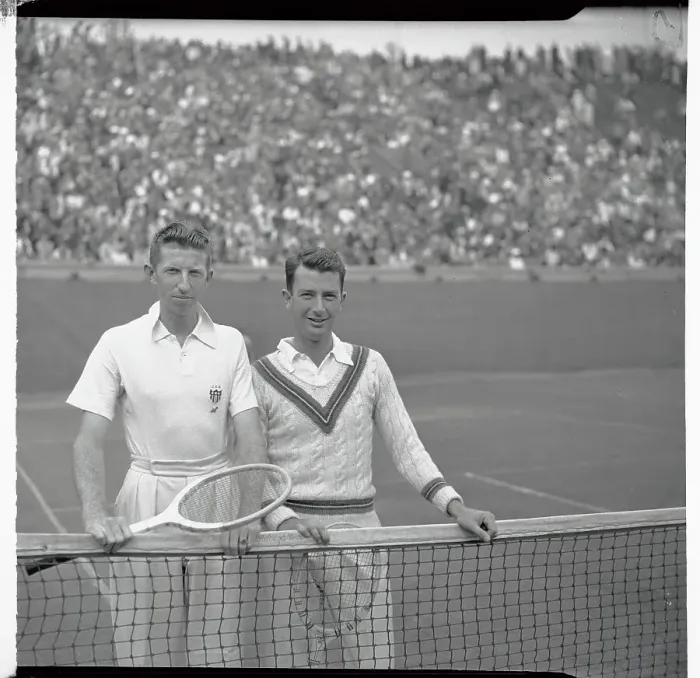 Framed Print : Don Budge and John Van Ryn Posing at Net Framed Print : Don Budge and John Van Ryn Posing at Net