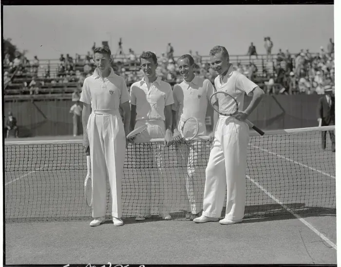 Framed Print : Don Budge, John Van Ryn, Wilmer Allison, and Gene Mako at Net