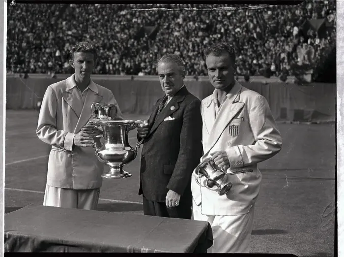 Framed Print : Don Budge Receiving Championship Trophy Framed Print : Don Budge Receiving Championship Trophy