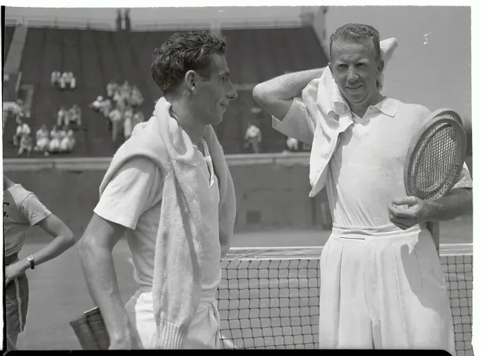 Framed Print : Don Budge and Robert Dively Toweling Off at Net Framed Print : Don Budge and Robert Dively Toweling Off at Net