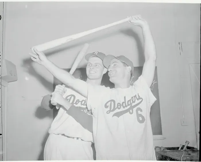 Framed Print : Don Drysdale and Carl Furillo Celebrating with Bats Framed Print : Don Drysdale and Carl Furillo Celebrating with Bats