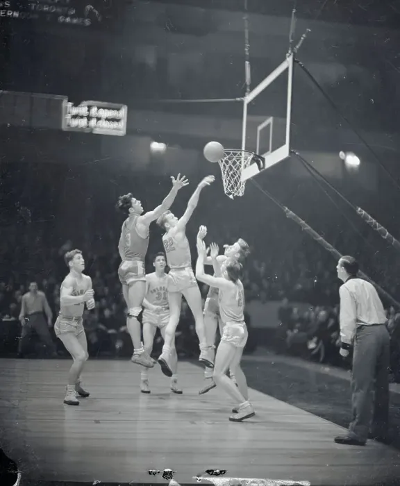 Framed Print : Don Henderson and Jack Harvey Vying for Basketball Framed Print : Don Henderson and Jack Harvey Vying for Basketball