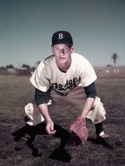 Framed Print : Don Hoak Bending to Catch Baseball Framed Print : Don Hoak Bending to Catch Baseball