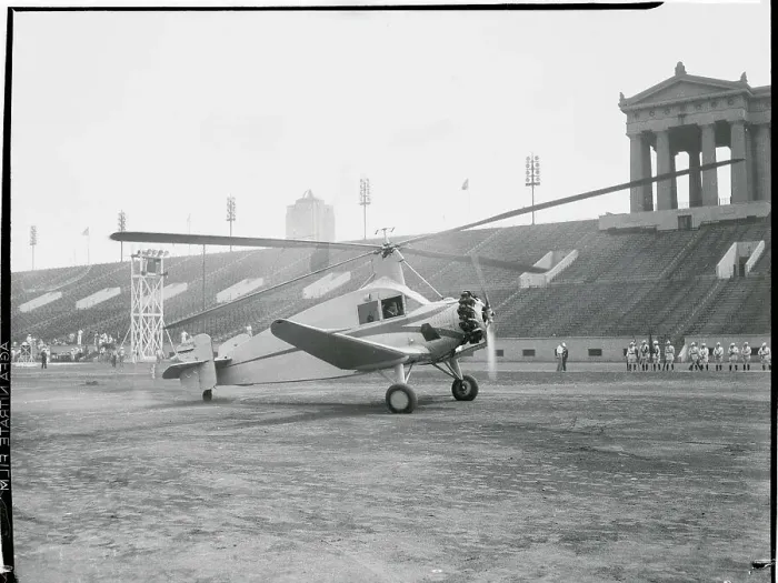 Framed Print : Don Juan De La Cierva Landing Airplane on Stadium Grounds Framed Print : Don Juan De La Cierva Landing Airplane on Stadium Grounds