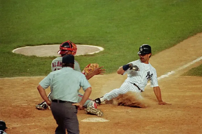 Framed Print : Don Mattingly Safely Slides Home Framed Print : Don Mattingly Safely Slides Home