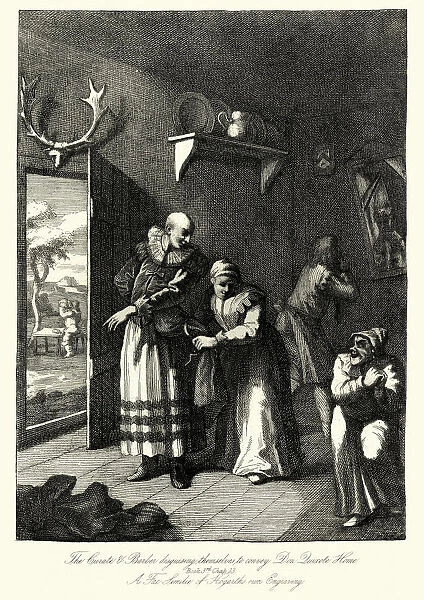 Don Quixote, Curate and barber disgusing themselves, William Hogarth