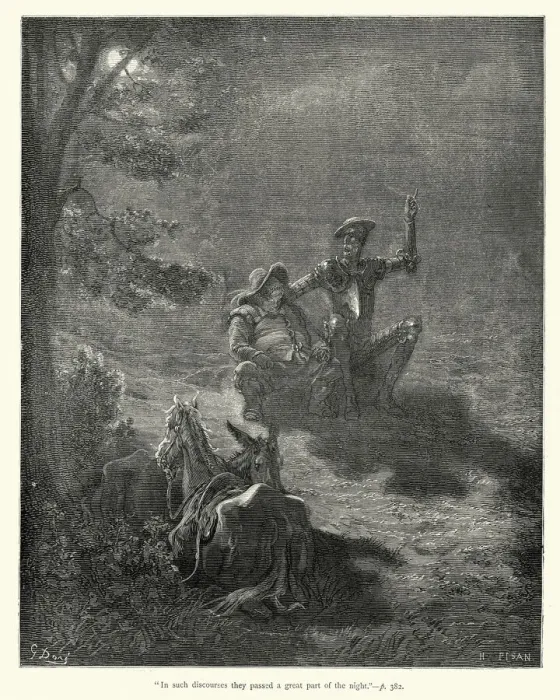 Framed Print : Don Quixote - In such discourses they passed the night Framed Print : Don Quixote - In such discourses they passed the night
