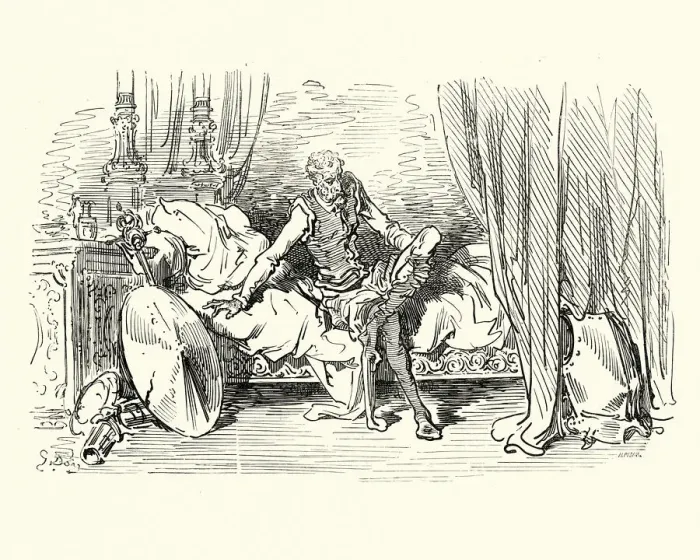 Framed Print : Don Quixote getting into bed Framed Print : Don Quixote getting into bed