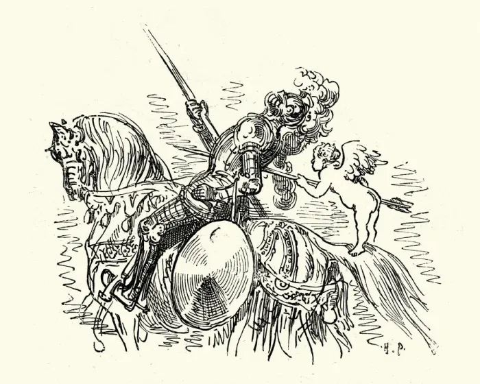 Framed Print : Don Quixote, Knight defeated by cupids aroow