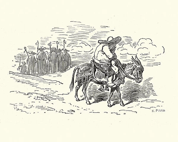 Don Quixote, Sancho Panza riding his donkey