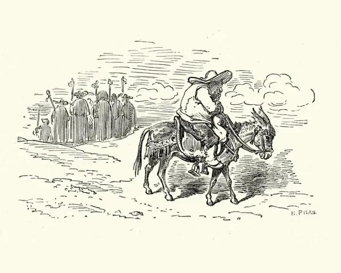 Framed Print : Don Quixote, Sancho Panza riding his donkey Framed Print : Don Quixote, Sancho Panza riding his donkey
