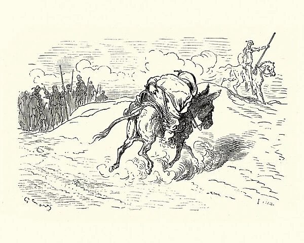 Don Quixote, Sancho Panza riding donkey