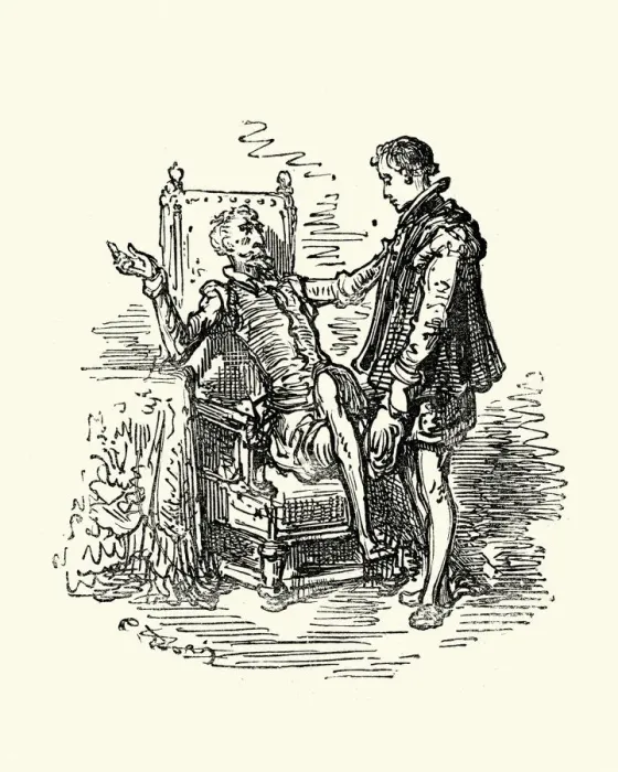 Framed Print : Don Quixote telling a man about his adventures Framed Print : Don Quixote telling a man about his adventures
