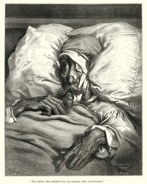 Framed Print : Don Quixote, thus unhappily hurt, was extremely sullen and melancholy Framed Print : Don Quixote, thus unhappily hurt, was extremely sullen and melancholy