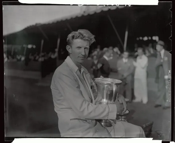 Framed Print : Donald Budge Holding Trophy Framed Print : Donald Budge Holding Trophy