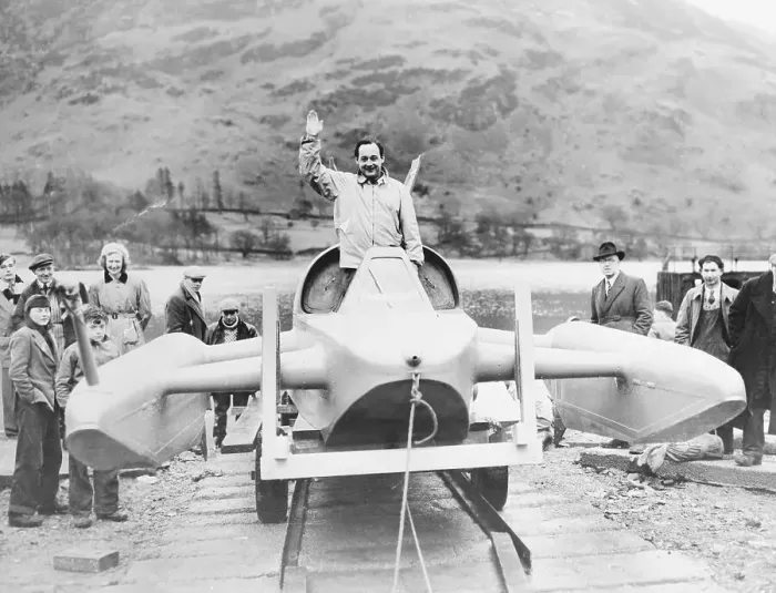 Framed Print : Donald Campbell Standing in Hydroplane Cockpit Framed Print : Donald Campbell Standing in Hydroplane Cockpit