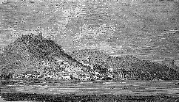 Donaustauf with the Walhalla in the background, district of Regensburg, Upper Palatinate, Germany, in the year 1880, Historical, digital reproduction of an original 19th-century original