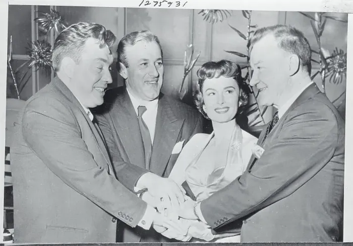 Framed Print : Donna Reed Participating in Four Way Handshake Framed Print : Donna Reed Participating in Four Way Handshake