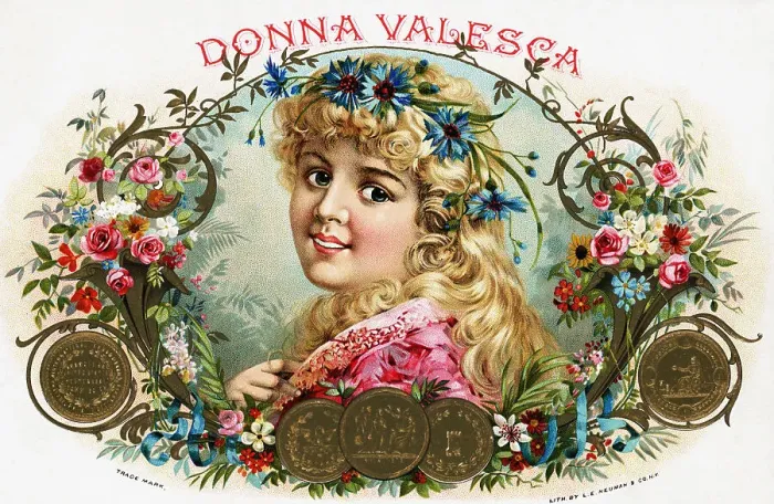 Framed Print : Donna Valesa Cigar Box Label W / Girl Framed Print : Donna Valesa Cigar Box Label W / Girl