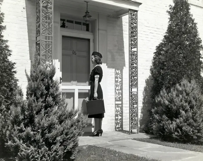 Framed Print : Door-To-Door Saleslady W / Briefcase Framed Print : Door-To-Door Saleslady W / Briefcase