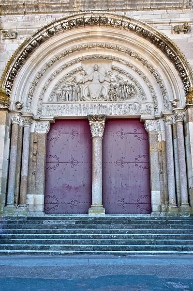 Door of VA zelay Abbey at old town of VA zelay at Yonne department in France