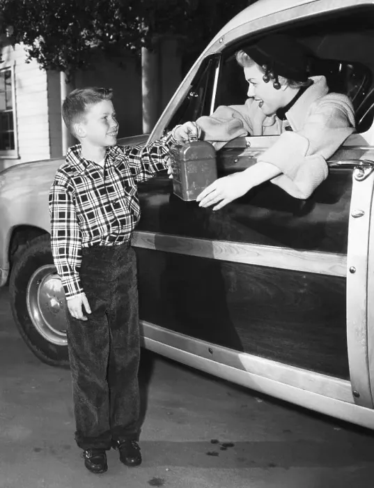 Framed Print : Doris Day Giving Son Terry Melcher a Lunchbox