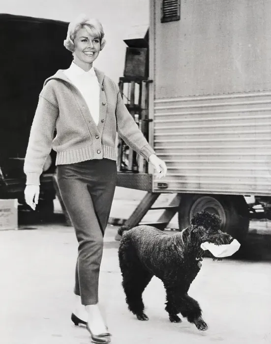 Framed Print : Doris Day Walking Dog Framed Print : Doris Day Walking Dog