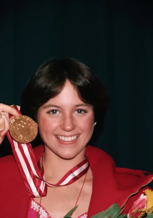 Framed Print : Dorothy Hamill Displaying Gold Medal Framed Print : Dorothy Hamill Displaying Gold Medal