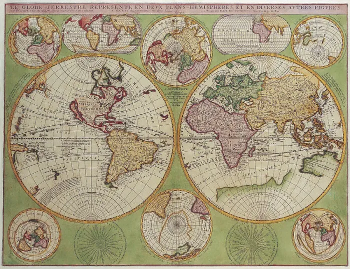 Framed Print : Double Hemisphere Polar Map Framed Print : Double Hemisphere Polar Map