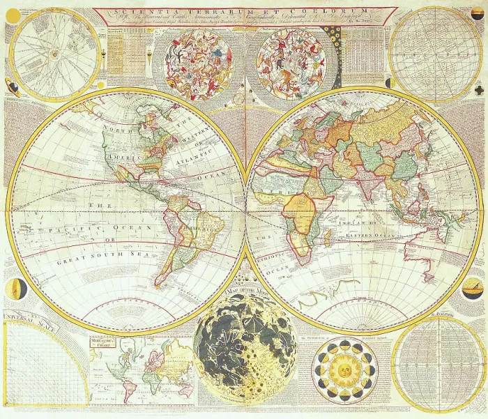 Framed Print : Double Hemisphere World Map