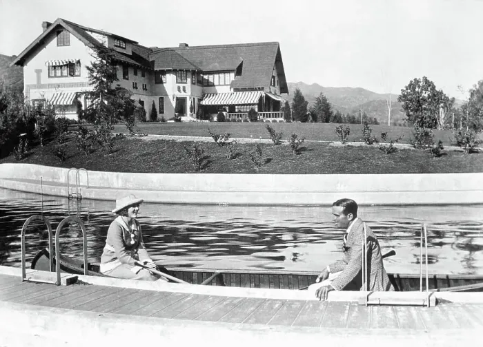 Framed Print : Douglas Fairbanks and Mary Pickford Canoeing at Pickfair Framed Print : Douglas Fairbanks and Mary Pickford Canoeing at Pickfair