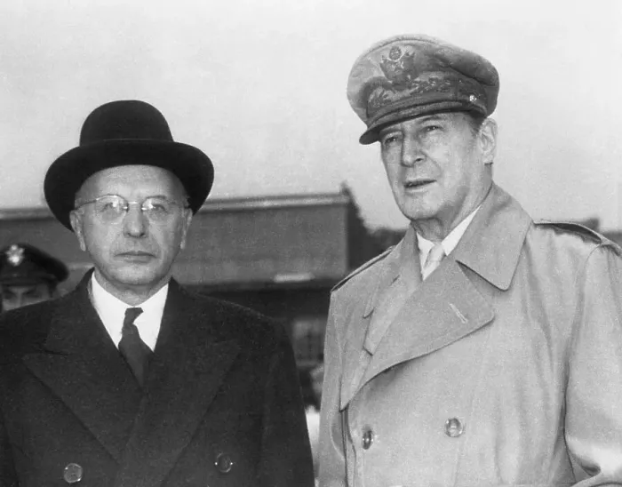 Framed Print : Douglas MacArthur Discusses Japan Budget Framed Print : Douglas MacArthur Discusses Japan Budget