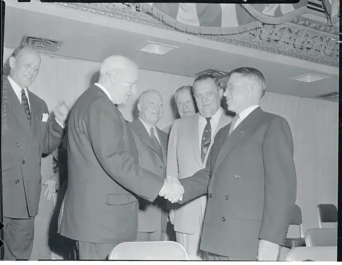 Framed Print : Douglas McKay Shaking Hands with H.L. Hunt Framed Print : Douglas McKay Shaking Hands with H.L. Hunt