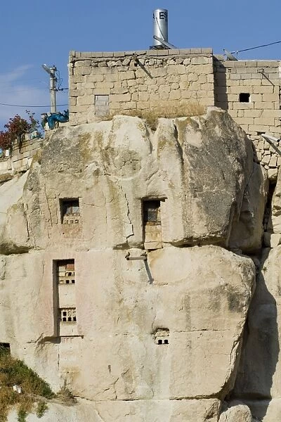 Dovecote in rock walls in Ortahisar, Cappadocia, Anatolia, Turkey, Asia