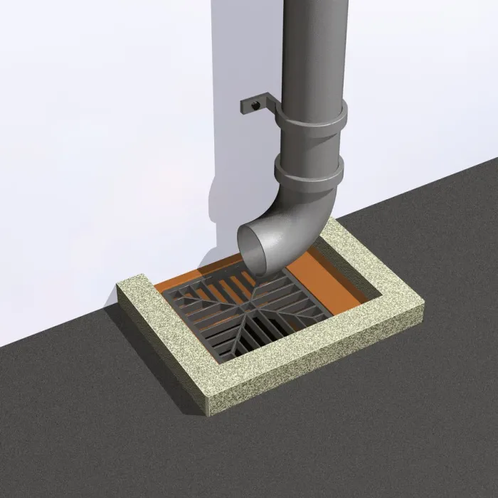 Framed Print : Downpipe and gully, close-up Framed Print : Downpipe and gully, close-up