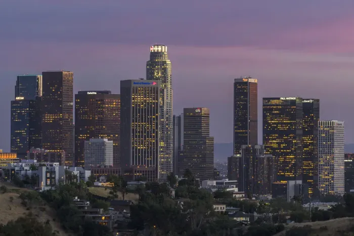 Framed Print : Downtown Los Angeles Skyline - Just After Sunset Framed Print : Downtown Los Angeles Skyline - Just After Sunset