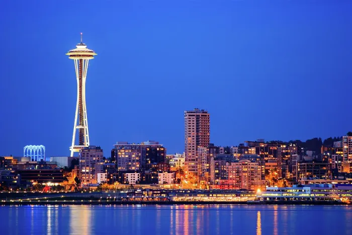 Framed Print : Downtown Seattle City skyline at night Framed Print : Downtown Seattle City skyline at night