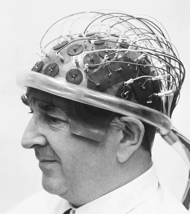 Framed Print : Dr. Fender Shows Off His Electroencephalographic Hat Framed Print : Dr. Fender Shows Off His Electroencephalographic Hat
