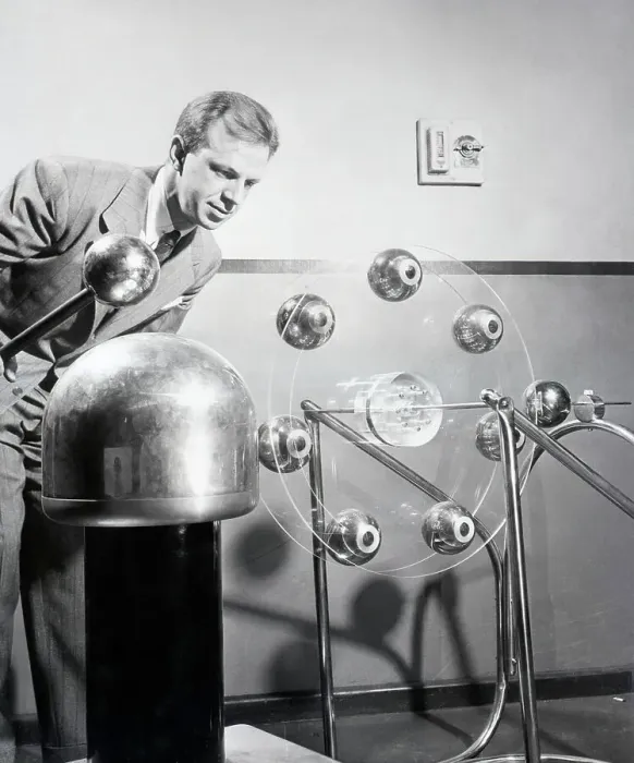 Framed Print : Dr. Fitz-Hugh Marshall Demonstrating a Particle Accelerator