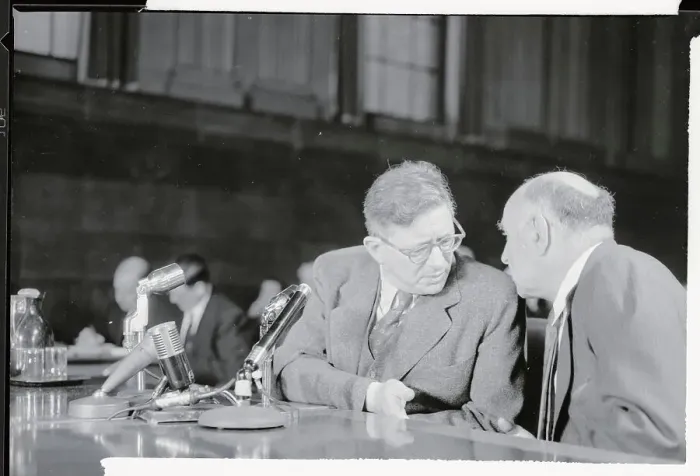 Framed Print : Dr. Harry Grundfest Sitting in Court with His Attorney Framed Print : Dr. Harry Grundfest Sitting in Court with His Attorney
