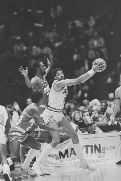Framed Print : Dr. J Being Double Teamed During Game Framed Print : Dr. J Being Double Teamed During Game