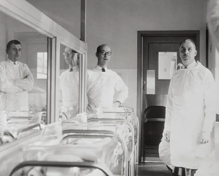 Framed Print : Dr. Lee Salk in Hospital Ward Framed Print : Dr. Lee Salk in Hospital Ward
