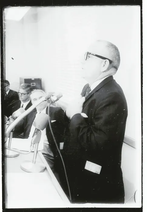 Framed Print : Dr. Maurice Dean Heatly Standing at Microphones Framed Print : Dr. Maurice Dean Heatly Standing at Microphones